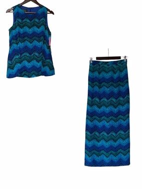 Spenser Jeremy 100% Silk Chevron Maxi Belted Top & Skirt Set